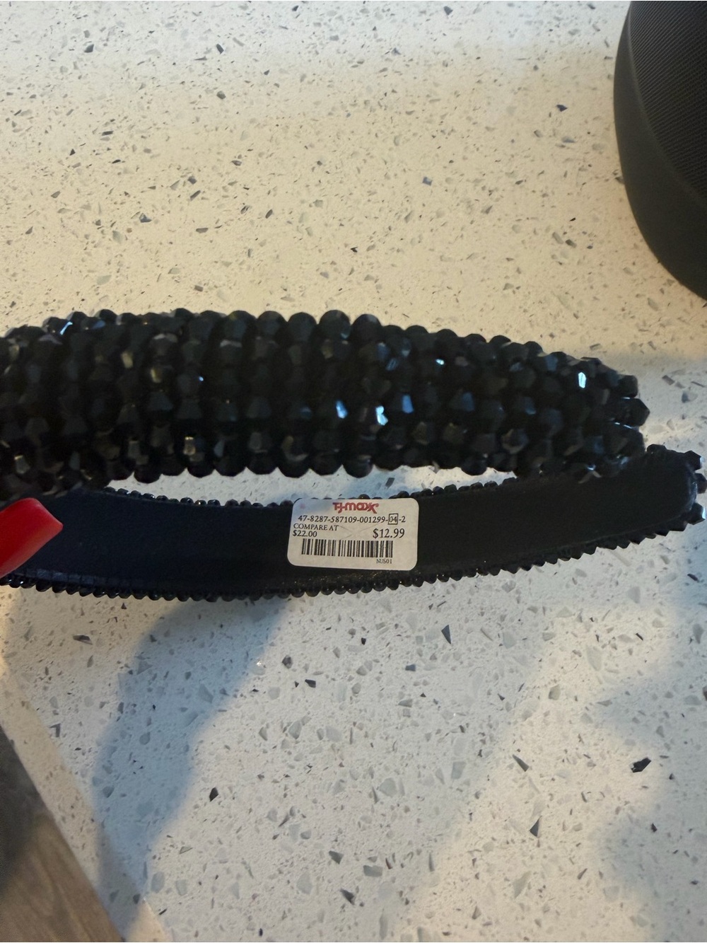 T.J.Maxx Black Beaded Headband with Faceted Accents